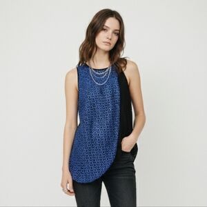 Sachin & Babi Blue Black Tank Top Embroidered Mesh Club Party  M